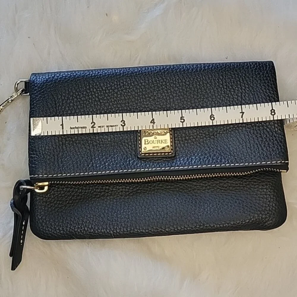 DOONEY & BOURKE NeW Black Pebbled Leather Fold Over Wristlet‎ Wallet Clutch Bag